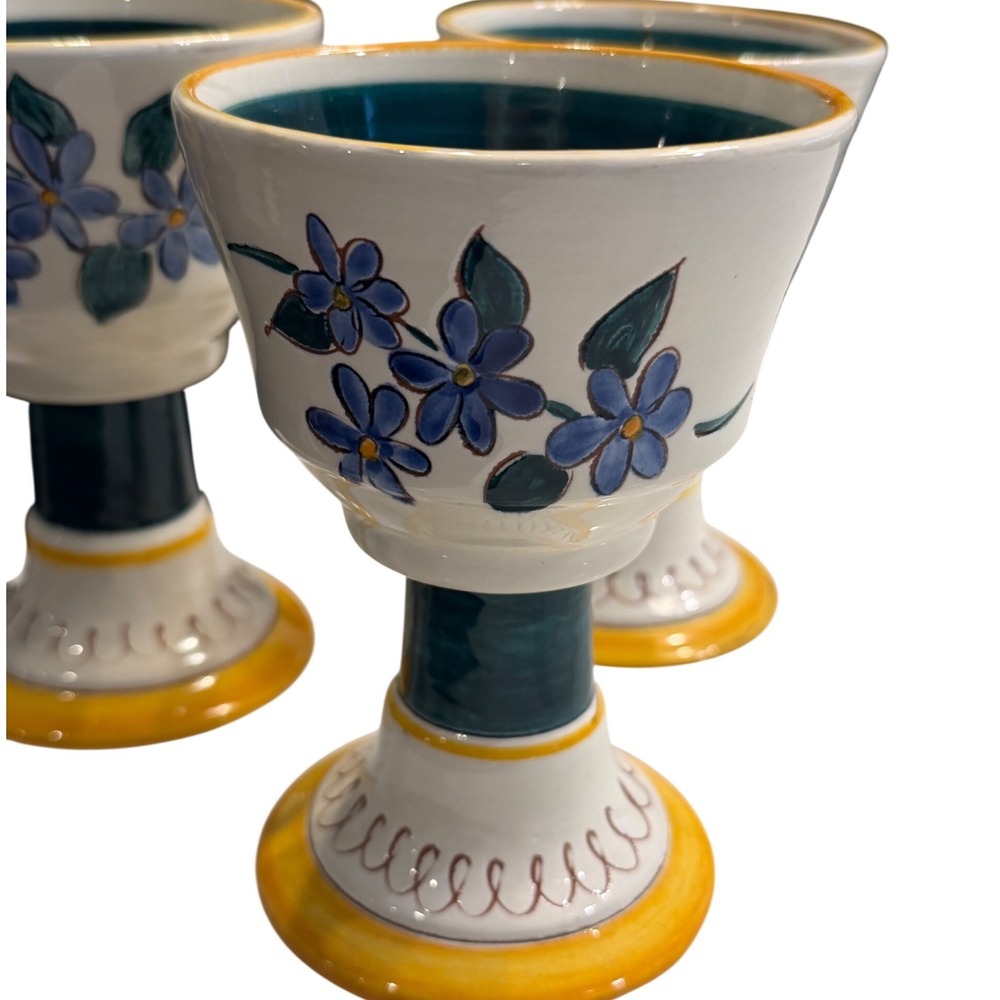Vintage Stangl Pottery Garden Flower Blue Floral Chalice Goblets Set of 3
